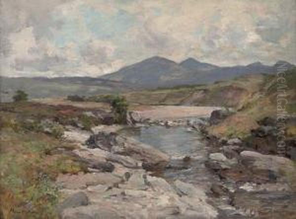 A Stream Through An Extensive Highland Landscape Oil Painting by Joseph Henderson