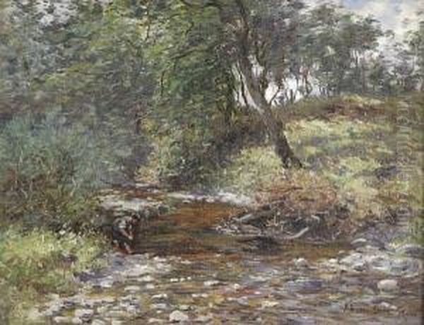 Boys By A Stream Oil Painting by Joseph Henderson