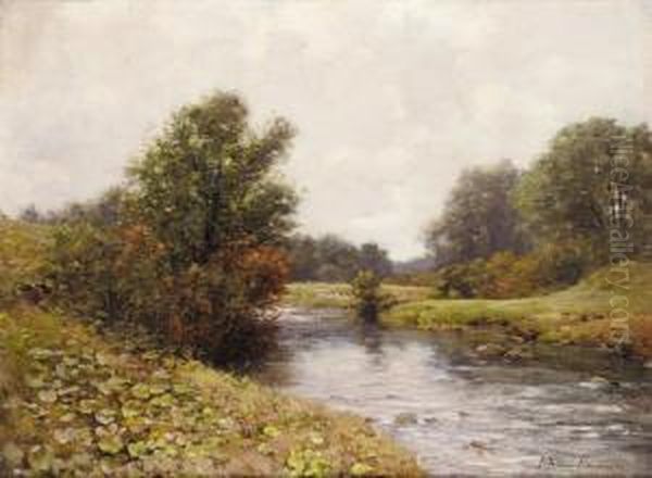 River In Autumn (#) The Bridge Over The Shallows Oil Painting by Joseph Henderson