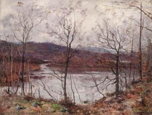 An Autumnal River Landscape Oil Painting by Joseph Henderson