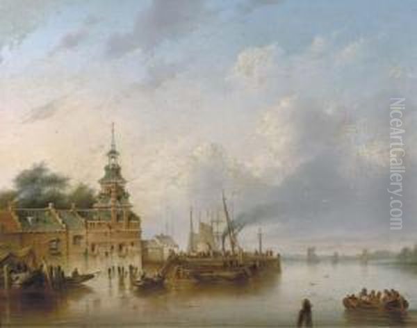 Activities At The Oude Hoofdpoort, Rotterdam Oil Painting by Gerardus Hendriks