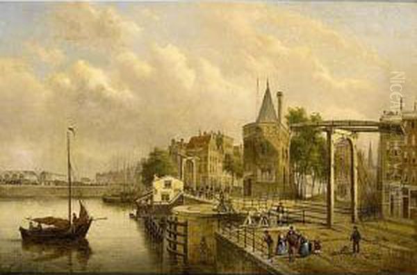 A View Of The Scheierstoren, Amsterdam Oil Painting by Gerardus Hendriks