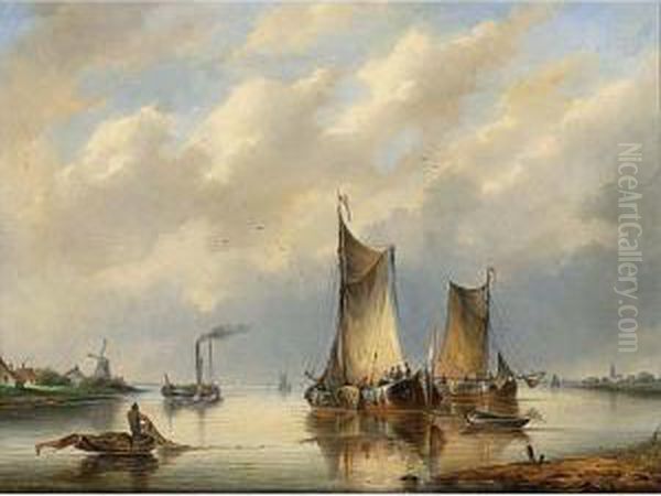 Shipping In An Estuary Oil Painting by Gerardus Hendriks