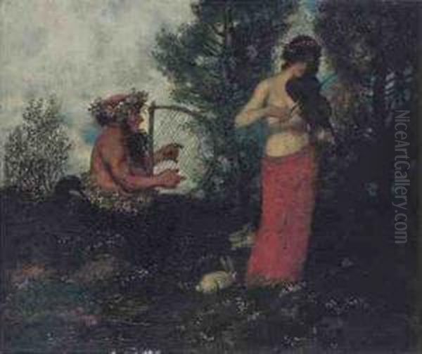 Faun Und Nymphe Musizierend Oil Painting by Adolf Hengeler