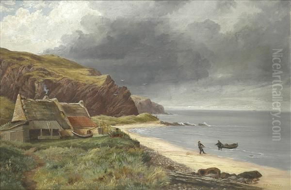 Fishermanscottage At St. Abbs, Nr. Dunbar Oil Painting by Henry W. Henley