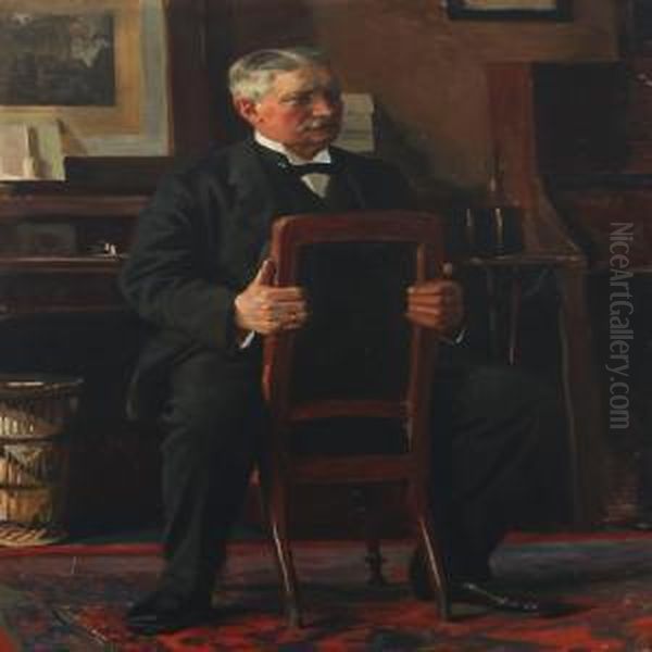 Portrait Of Bank Manager Poul Christian Conrad Harhoff Oil Painting by Erik Henningsen