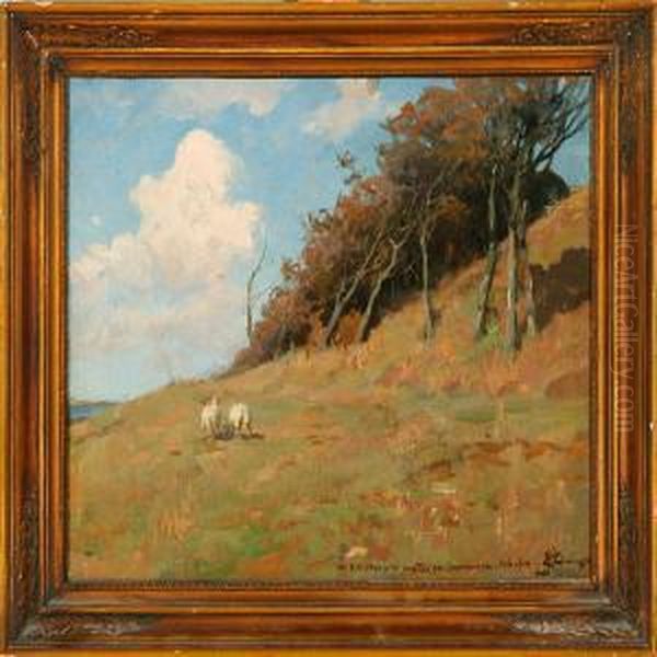 Sheep Grazing On A Cliff Oil Painting by Erik Henningsen