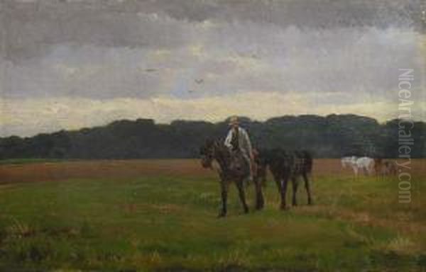 Chevaux Dans Les Champs Oil Painting by Frants Peter Didrik Henningsen