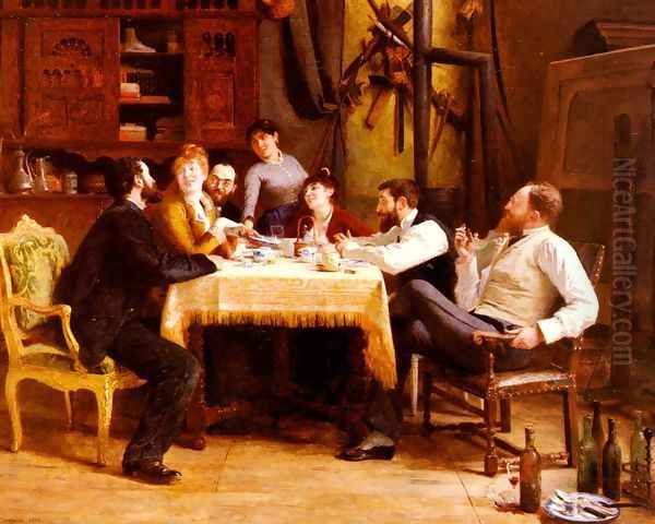 Un Dejeuner D'Amis (A Friends' Lunch) Oil Painting by Fernand-Anne Piestre Cormon