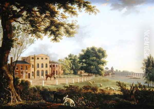 View of Chelsea Farm with the Thames and Battersea Bridge, 1790 Oil Painting by Hendrik Frans de Cort