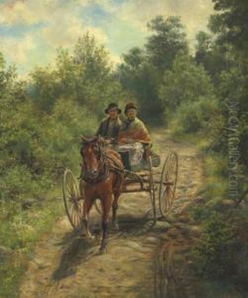 Couple On A Horse And Buggy Oil Painting by Edward Lamson Henry