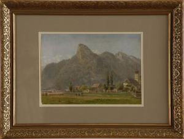 The Koeffel And The Church At Oberammergau,bavarian Alps Oil Painting by Edward Lamson Henry