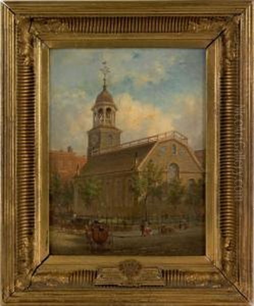 Street Scene Depicting The Middle Dutch Church On Nassau Str. In Ny Oil Painting by Edward Lamson Henry