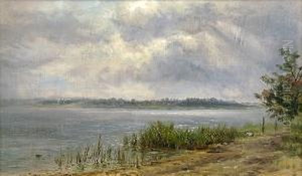 Landscape Of A Lake As The Sun Is Breaking Through Oil Painting by Edward Lamson Henry