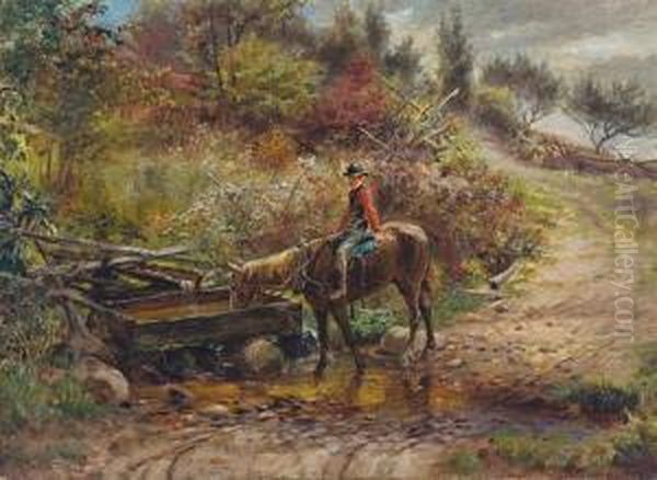 At The Watering Trough - Gully Road Cragsmoor Oil Painting by Edward Lamson Henry