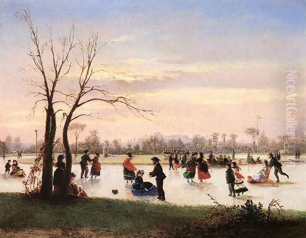 Ice Skating at Twilight Oil Painting by Conrad Wise Chapman