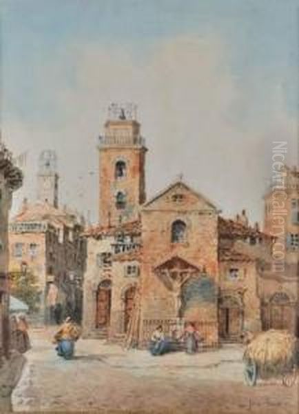 La Place De L'eglise. Oil Painting by Emile Henry