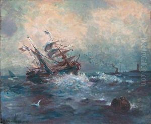 Bateau Pris Dans La Tempete Oil Painting by Emile Henry