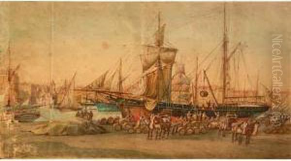 Vues Du Vieux-port : Le Debarquement Des Oranges Et Le Ponttransbordeur Oil Painting by Emile Henry