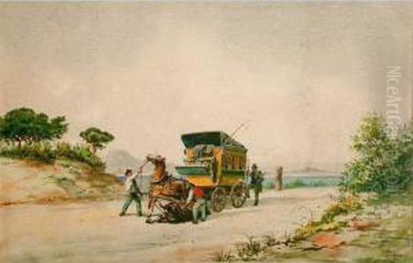 La Diligence Marseille-frejus. Oil Painting by Emile Henry