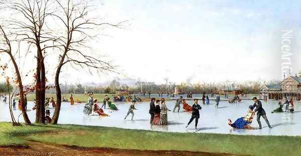 Circle of Skaters, Bois de Boulogne Oil Painting by Conrad Wise Chapman