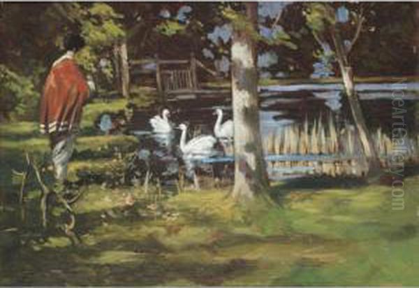 Swan Lake Oil Painting by George Henry