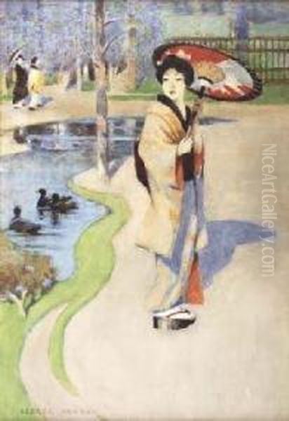 Japanese Girl With Parasol Oil Painting by George Henry