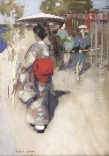 Japanese Lady And Rickshaw Oil Painting by George Henry