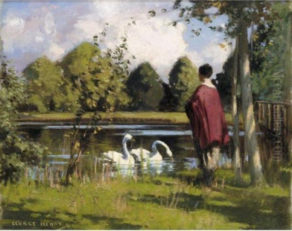 The Swan Pond Oil Painting by George Henry