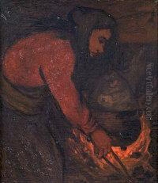 Young Girl At Fireside Oil Painting by Grace Henry