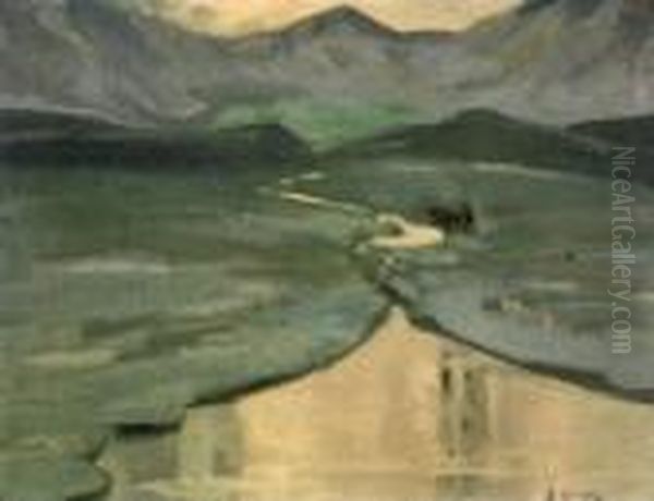 Achill Landscape With Figure Driving Cattle Home Oil Painting by Grace Henry