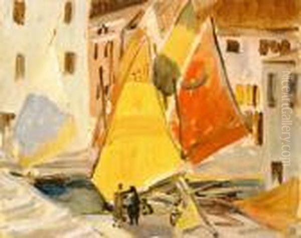 Boats In Harbour, Chioggia Oil Painting by Grace Henry