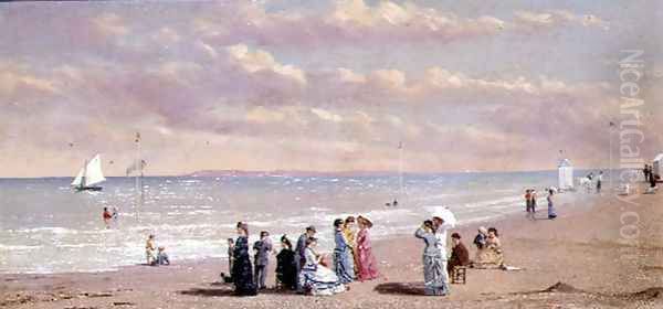 Elegant Figures on a Beach Oil Painting by Conrad Wise Chapman