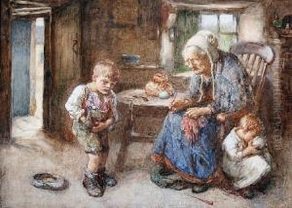 A Grandmother With Two Children Oil Painting by John Henry Henshall