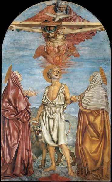 The Holy Trinity St Jerome And Two Saints 1453 Oil Painting by Andrea Del Castagno