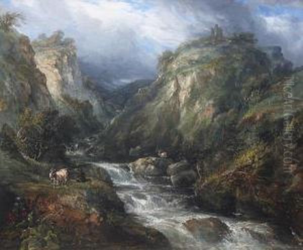 Goats By A Mountain River Oil Painting by Frederick Henry Henshaw