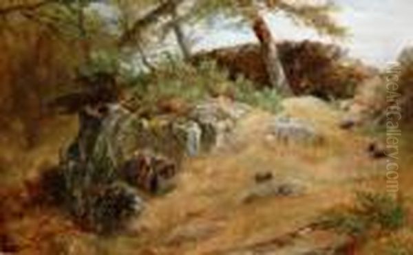 Rabbits On Corstorphine Hill, Edinburgh Oil Painting by Frederick Henry Henshaw