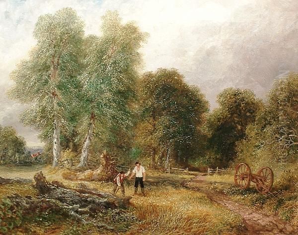 Workers In The Forest Oil Painting by Frederick Henry Henshaw