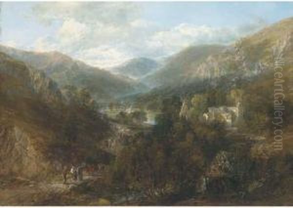 Figures On A Path, Crucis Llangollen Oil Painting by Frederick Henry Henshaw