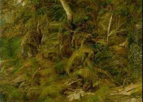 Riverbank Oil Painting by Frederick Henry Henshaw