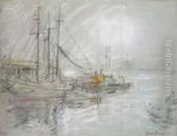 American Harbor Scene Oil Painting by Glenn Cooper Henshaw