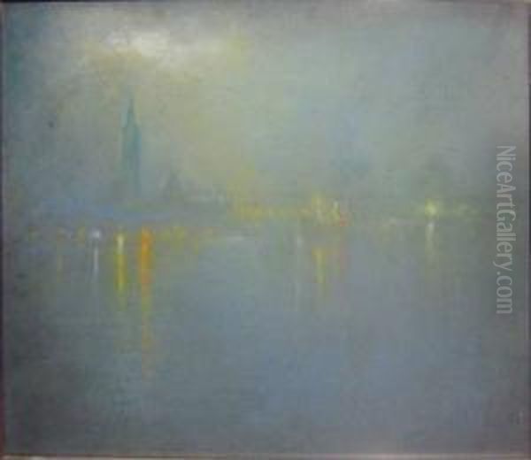 'nocturne', Pastel On Green Paper Laid On Board, 62.5cmx 72m, Framed Oil Painting by Glenn Cooper Henshaw