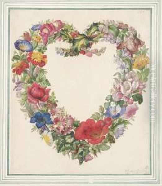 A Floral Heart: Design For A Frontispiece (?) Oil Painting by Herman Henstenburgh