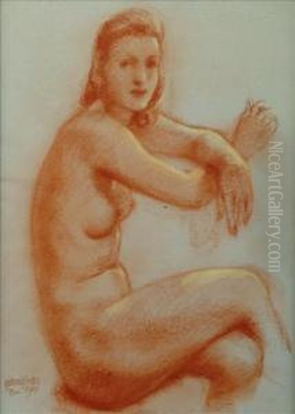 Seatednude Oil Painting by Gudmund Hentze