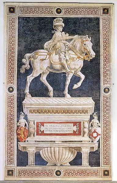 Equestrian monument of Niccolo Marucci da Tolentino (d.1435), 1456 Oil Painting by Andrea Del Castagno