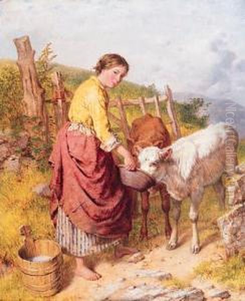 Feeding The Calves Oil Painting by Isaac Henzell