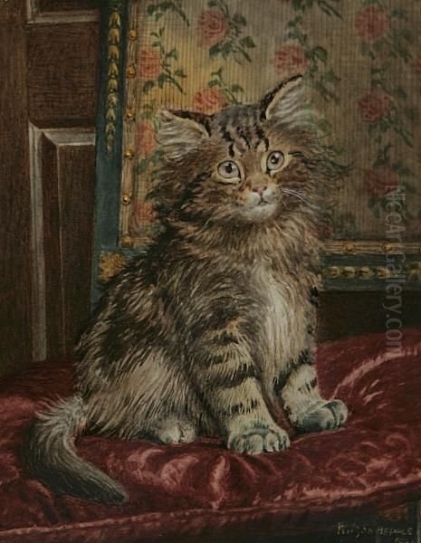 A Kitten Oil Painting by Wilson Hepple