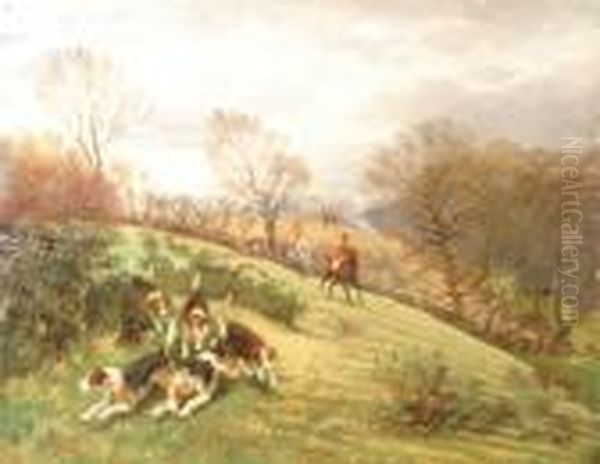 Hunting Scene With Huntsmen And Hounds In Pursuit Oil Painting by Wilson Hepple