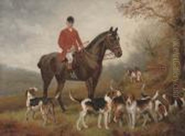 A Gentleman With His Hunter And Hounds Oil Painting by Wilson Hepple