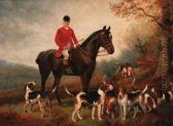 A Huntsman With His Hounds Oil Painting by Wilson Hepple